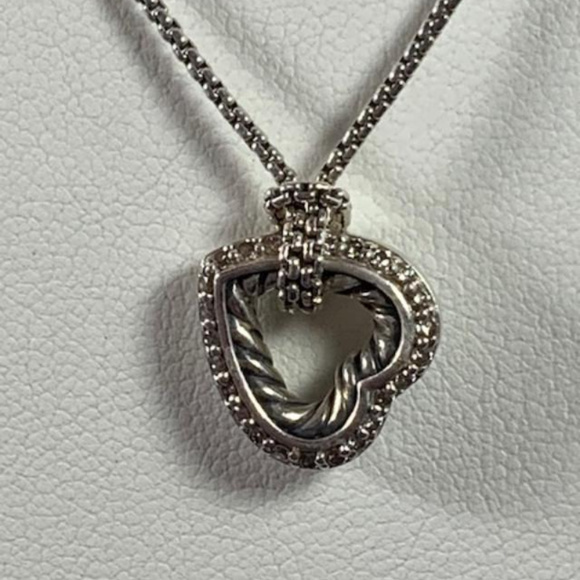 David Yurman 925 Diamond Cable Heart Necklace - Picture 2 of 7
